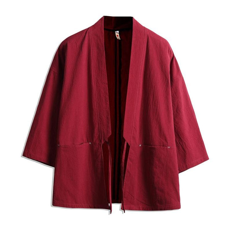 Black & Red Haori Jacket - Men's traditional Japanese Kimono | Foxtume