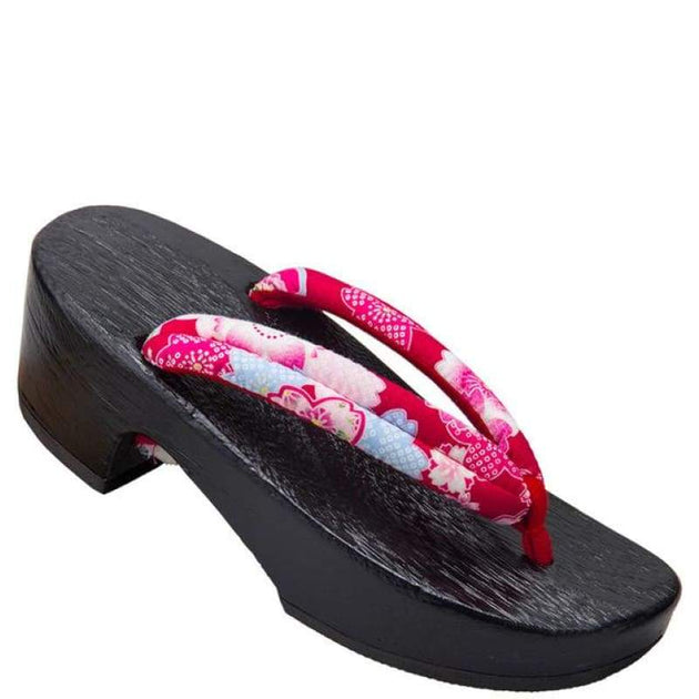 Geta Women High Heel Geta Wooden Sandals [Red Base Cherry Blossom] Foxtume