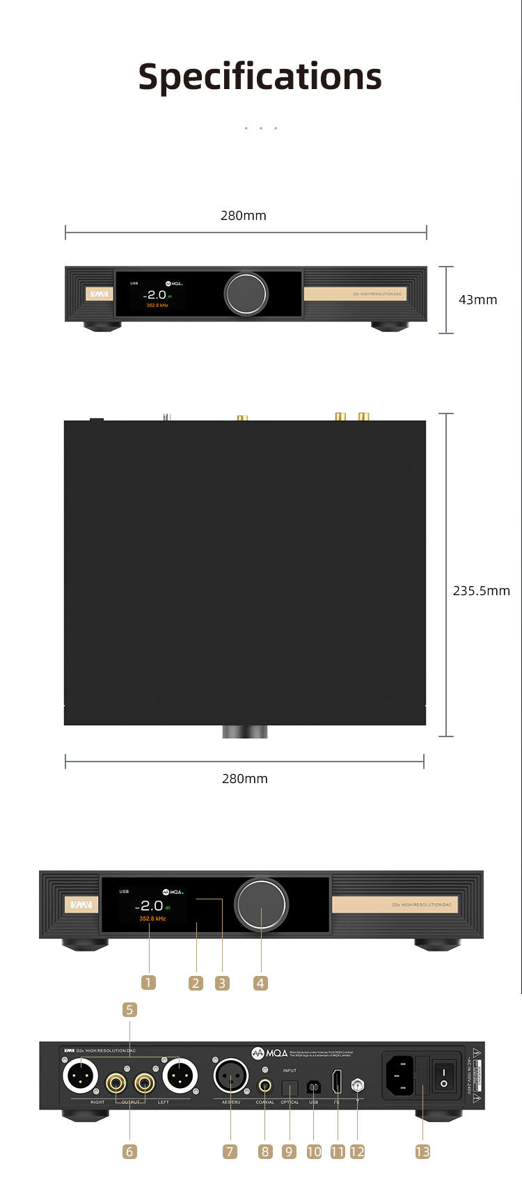  S.M.S.L VMV D2R Audio DAC BD34301EKV Chip Support MQA MQA-CD  BT5.1 SBC/AAC/APTX/APTX-HD/LDAC CK-03 XU316 DSD512 PCM  USB/Optical/Coaxial/Bluetooth/I²S/AES Input RCA/XLR Output Balance Decoder  : Electronics