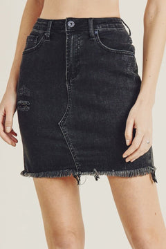 RISEN Frayed Hem Denim Skirt