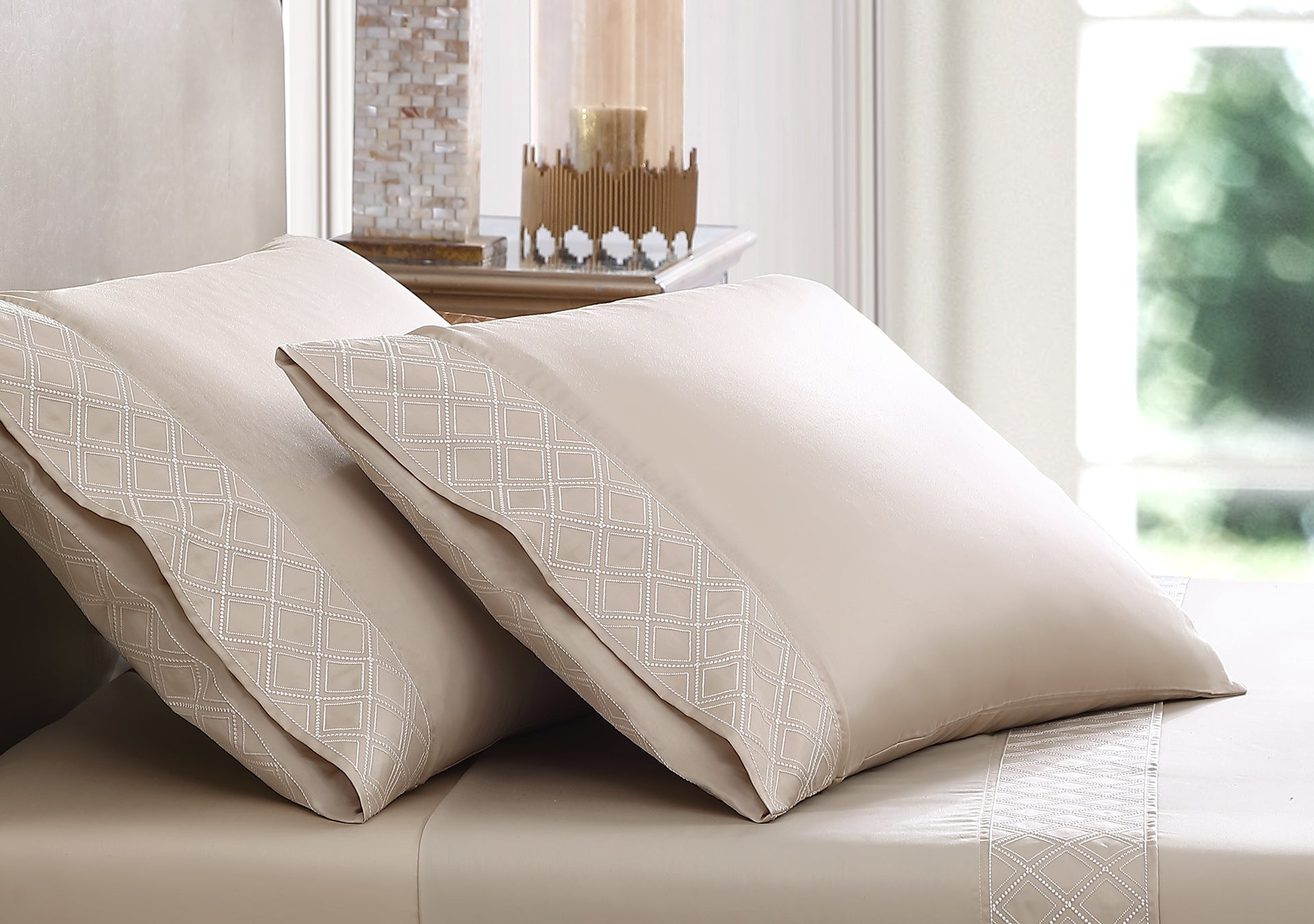pure parima certified egyptian cotton pillowcase set tan