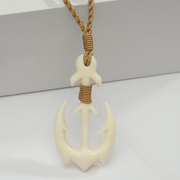 Buffalo Bone Fish Hook with Whale Tail Necklace 30x55mm – Makani