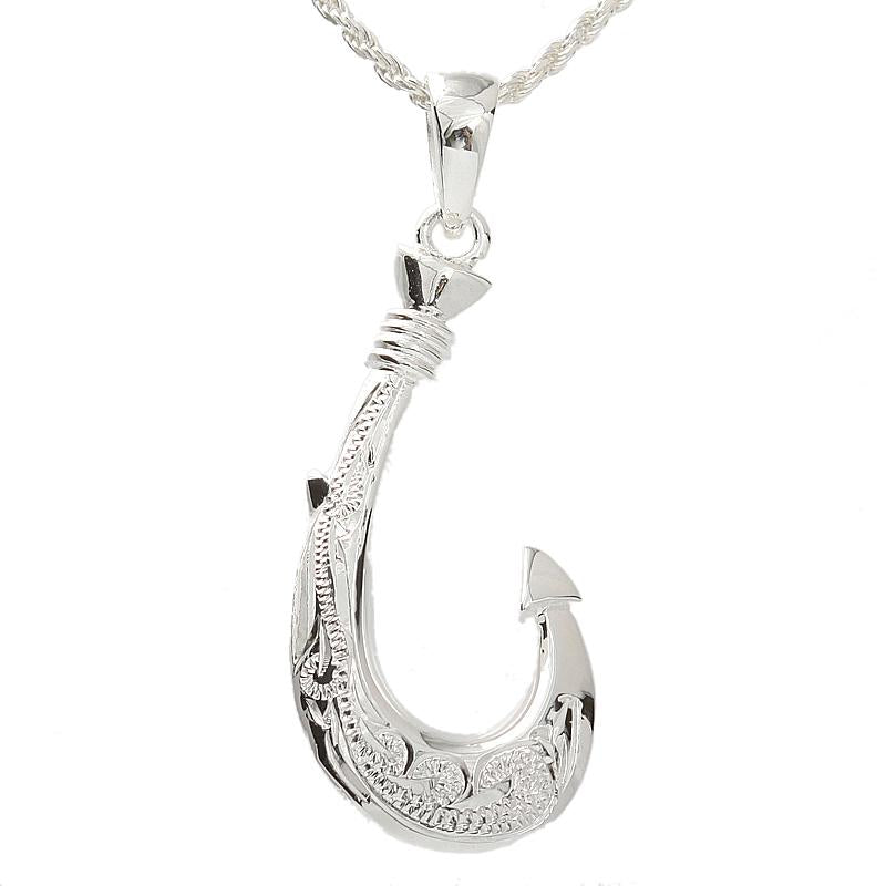 Sterling Silver Hawaiian Scroll Fish Hook Pendant (Chain Sold Separate –  Makani Hawaii