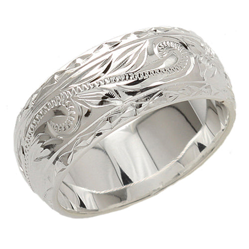 Sterling Silver Hawaiian Scroll Cut Out Edge Ring 8mm Heavy Weight