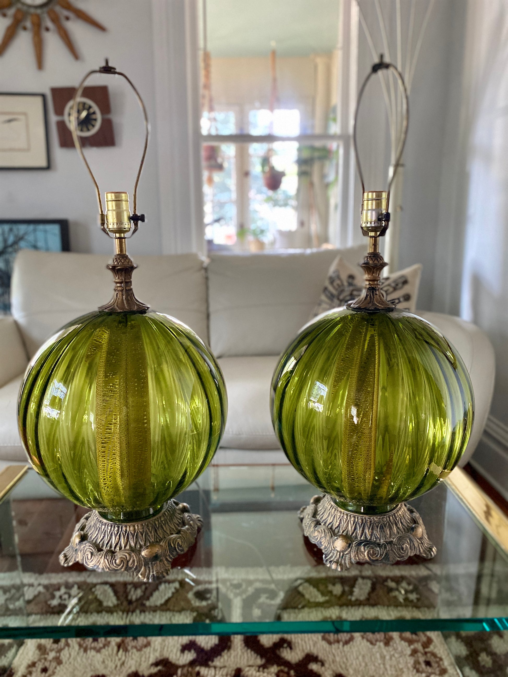 antique green glass lamp