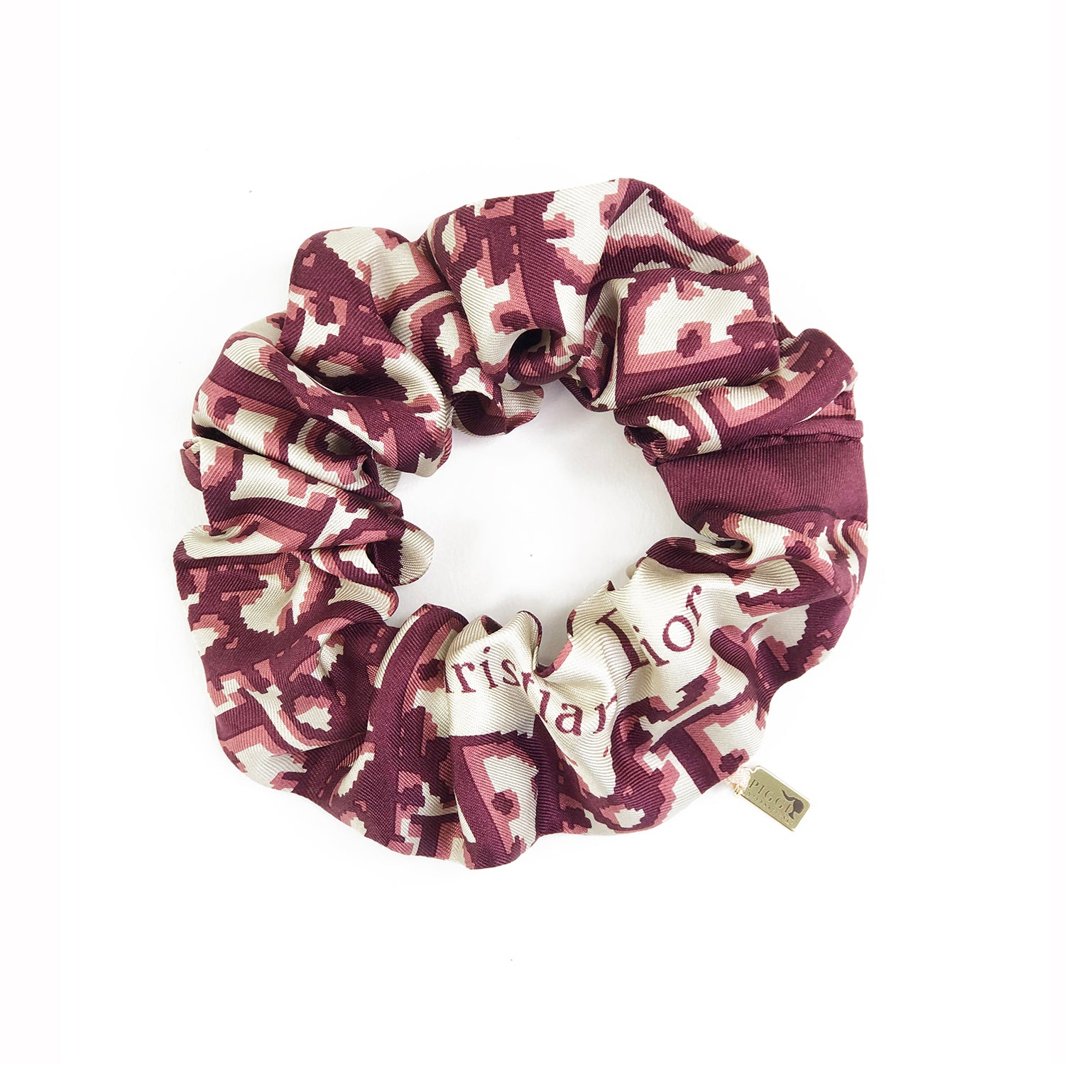 Scrunchie made from Dior Trotter Silk Scarf in Red & Taupe – Piggi International