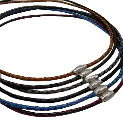 Thin Braided Leather Necklace with Silver Toned Magnetic Clasp