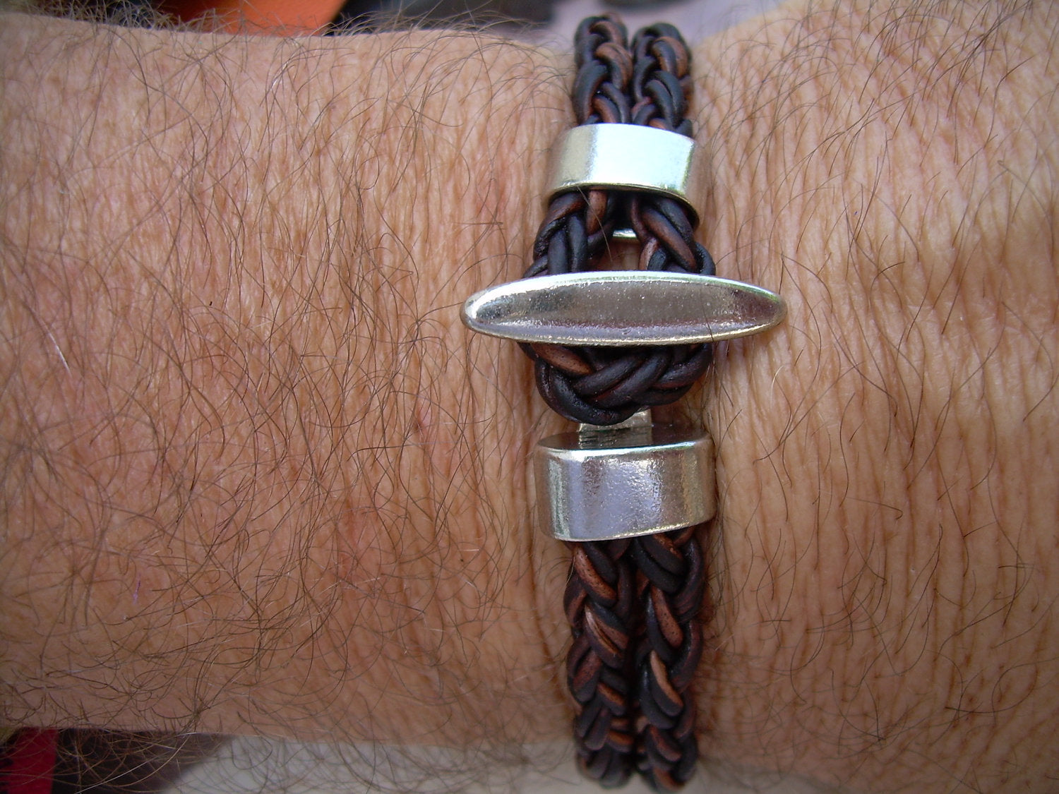 Braided Leather Bracelet with T Clasp