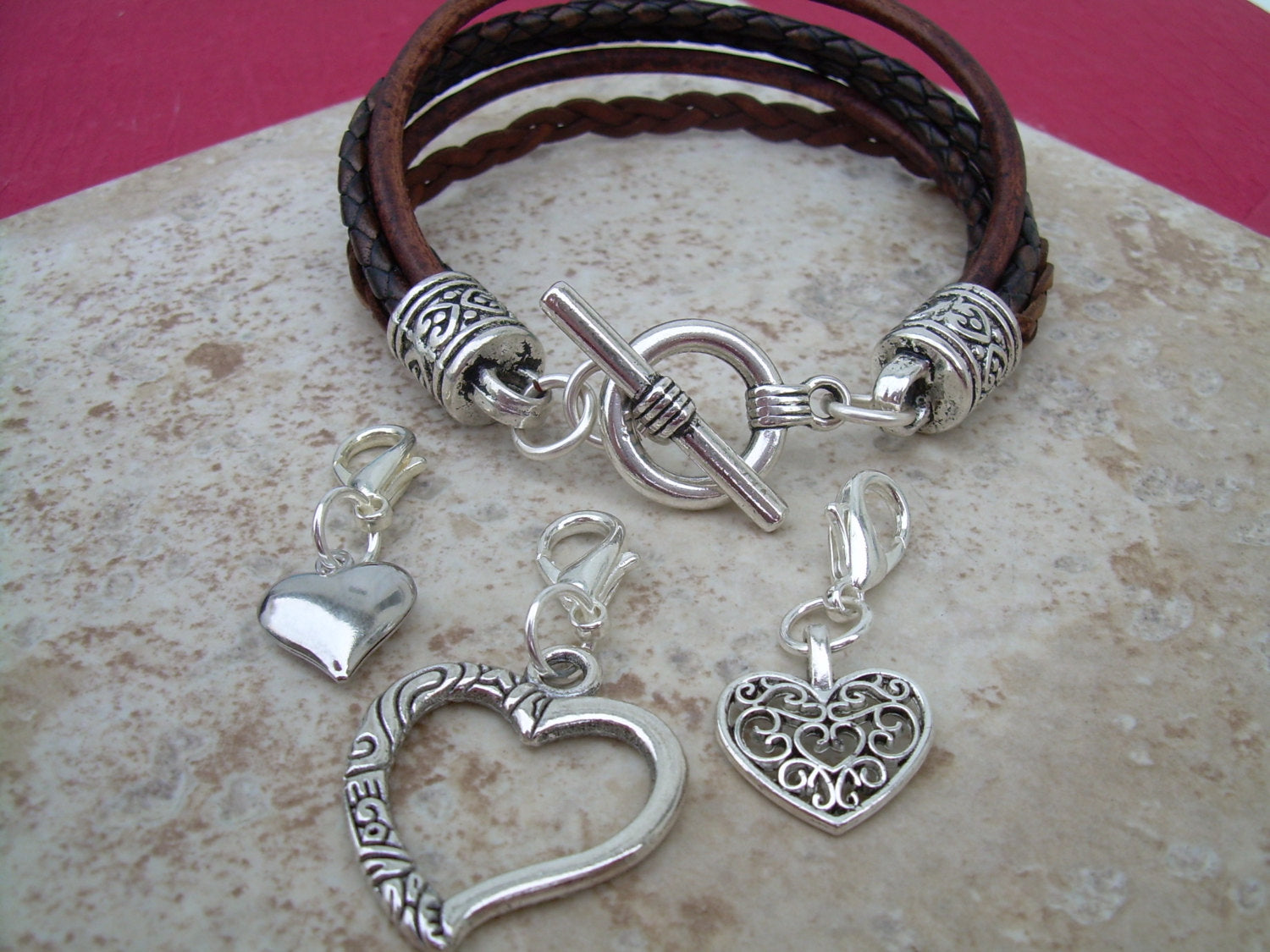 Feather Wrap Bracelet Heart Charm Bracelet Braided Leather  Etsy UK