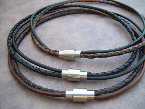 Mens Sterling Silver Leather Necklace the Brando Braided Leather