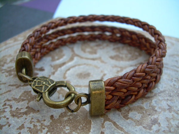 Braided Leather Wristband, Handmade in Seattle