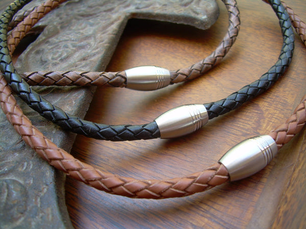 3mm Braided Leather Necklace, Premium European Leather Cord Necklace,  Stainless Steel Clasp, Braided Leather Necklace, FREE SHIPPING USA