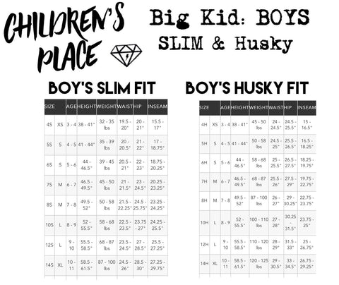 Children S Place Plus Size Chart