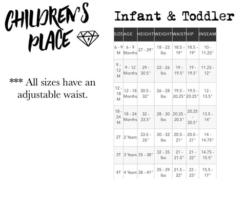 size chart children's place