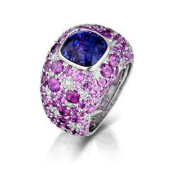 Violet Sapphire and Purple Garnet Ring