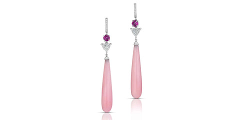 Pink Opal, Sapphire, & Diamond Drop Earrings