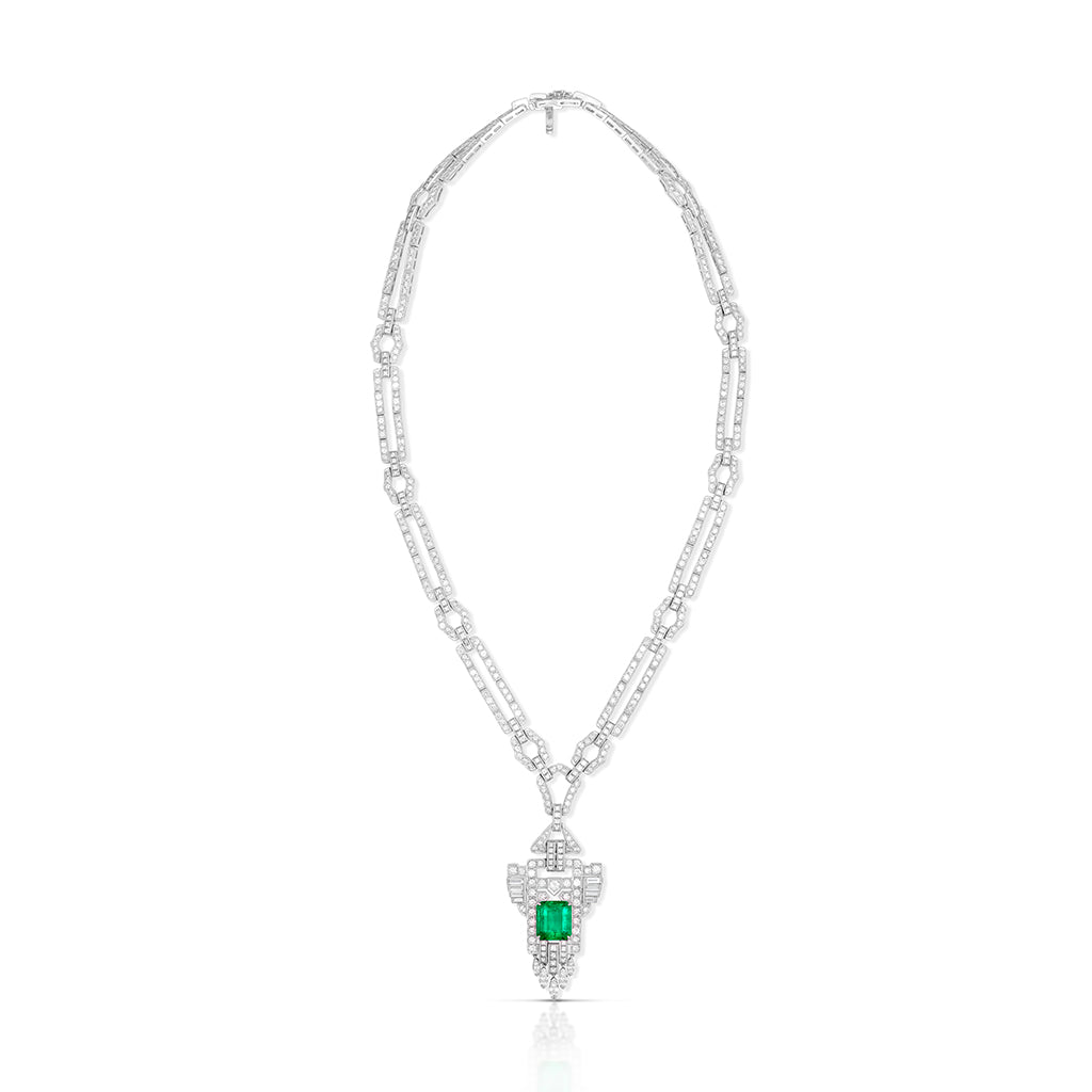 Emerald and Diamond Art Deco-Style Necklace