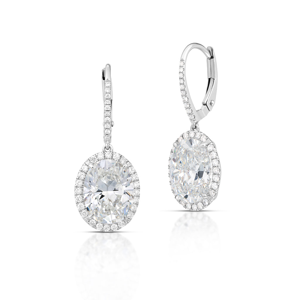 Diamond Oval Halo Drop Earrings