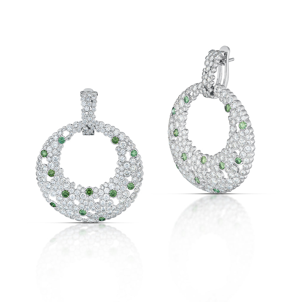 Fancy Green and White Diamond Loop Earrings