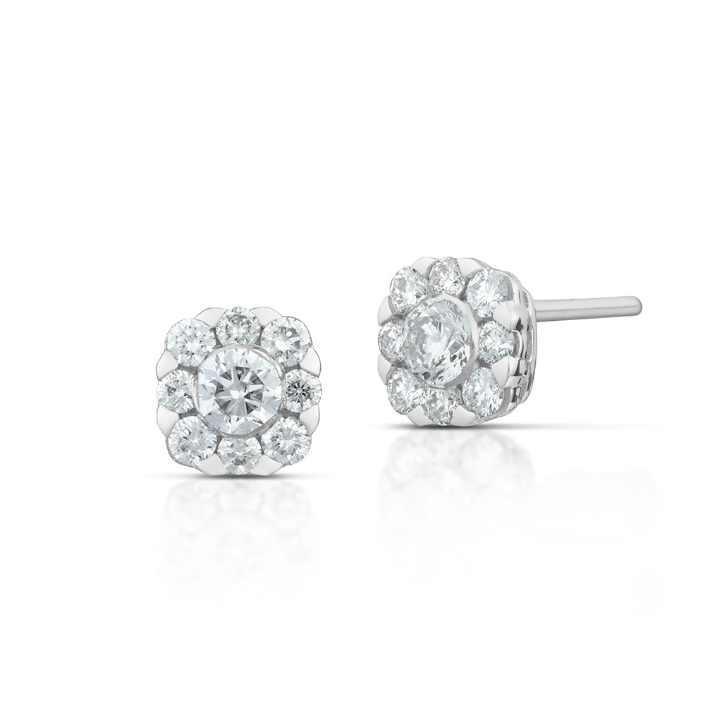 Diamond Square Cluster Stud Earrings