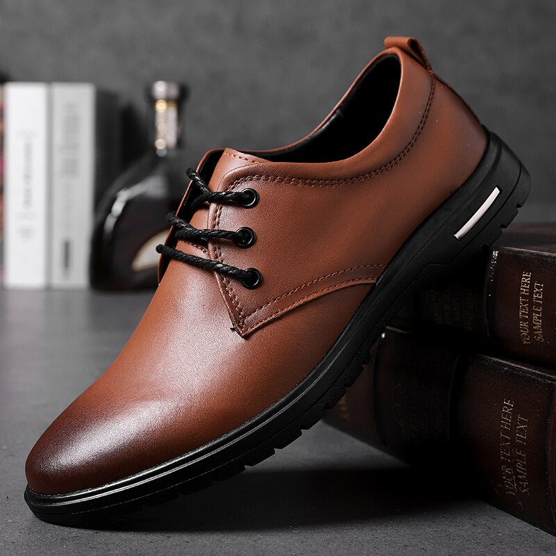 Invomall Men's Leather Business Casual Shoes