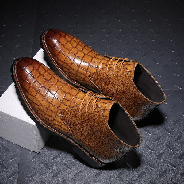 Shoes - Men‘s Crocodile Pattern Casual Leather Ankle Boots – Invomall