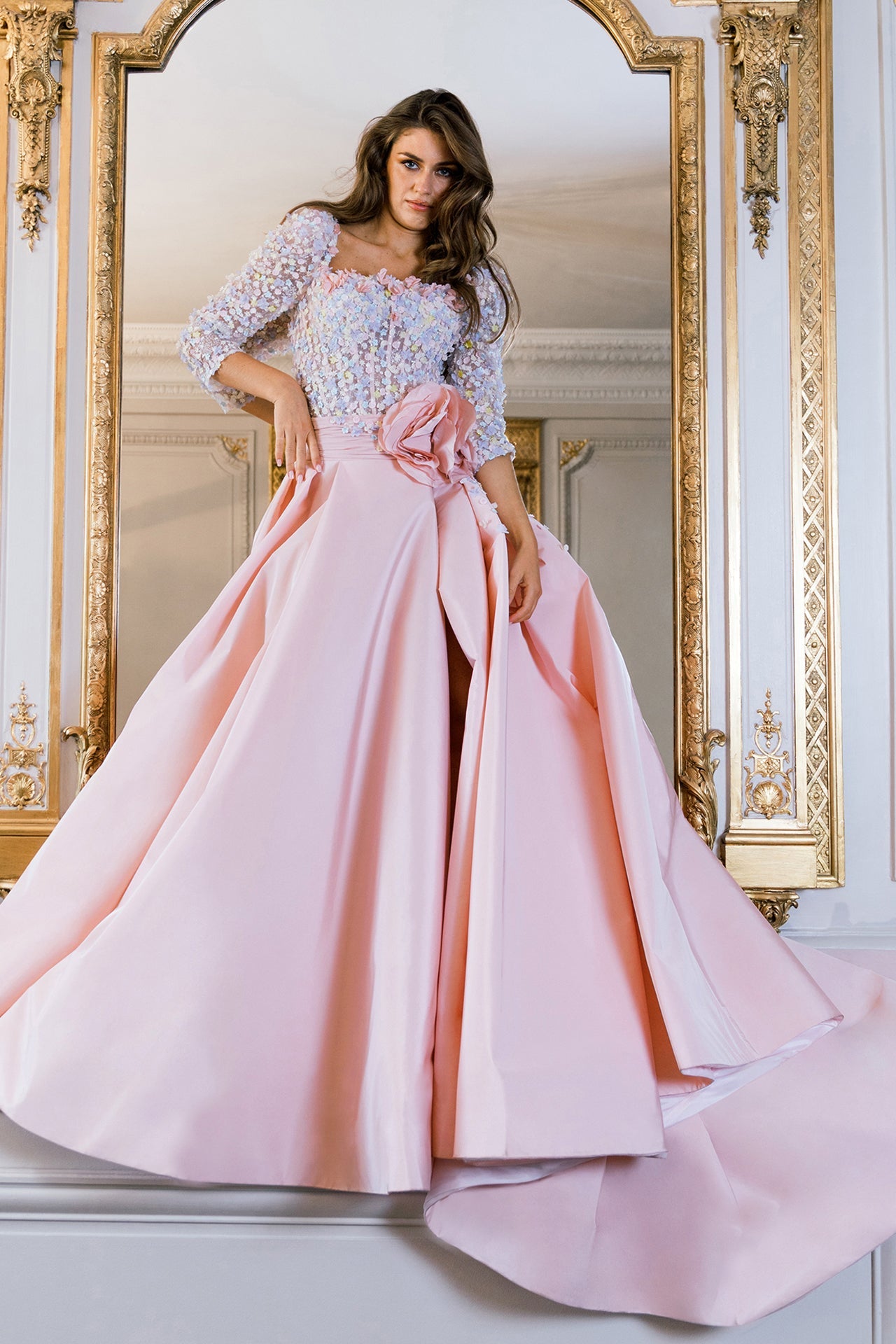Pink Foldover Gown by Marina Moscone for $140