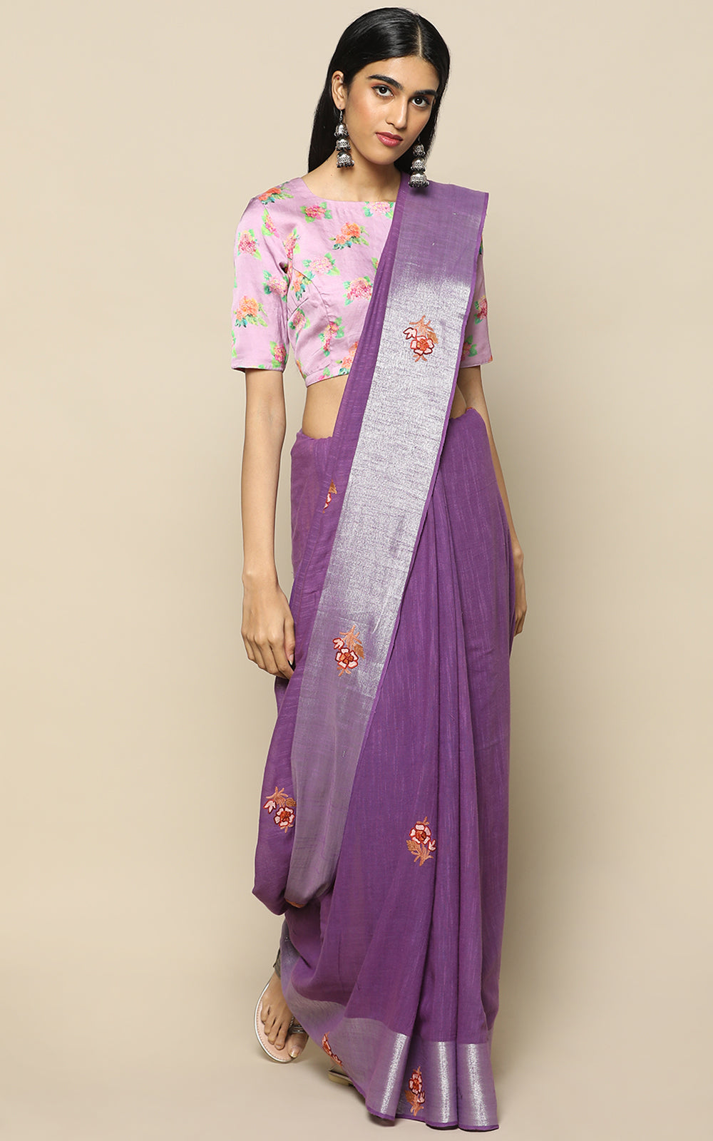 VIOLET SAREE WITH KASHMIRI HAND EMBROIDERY
