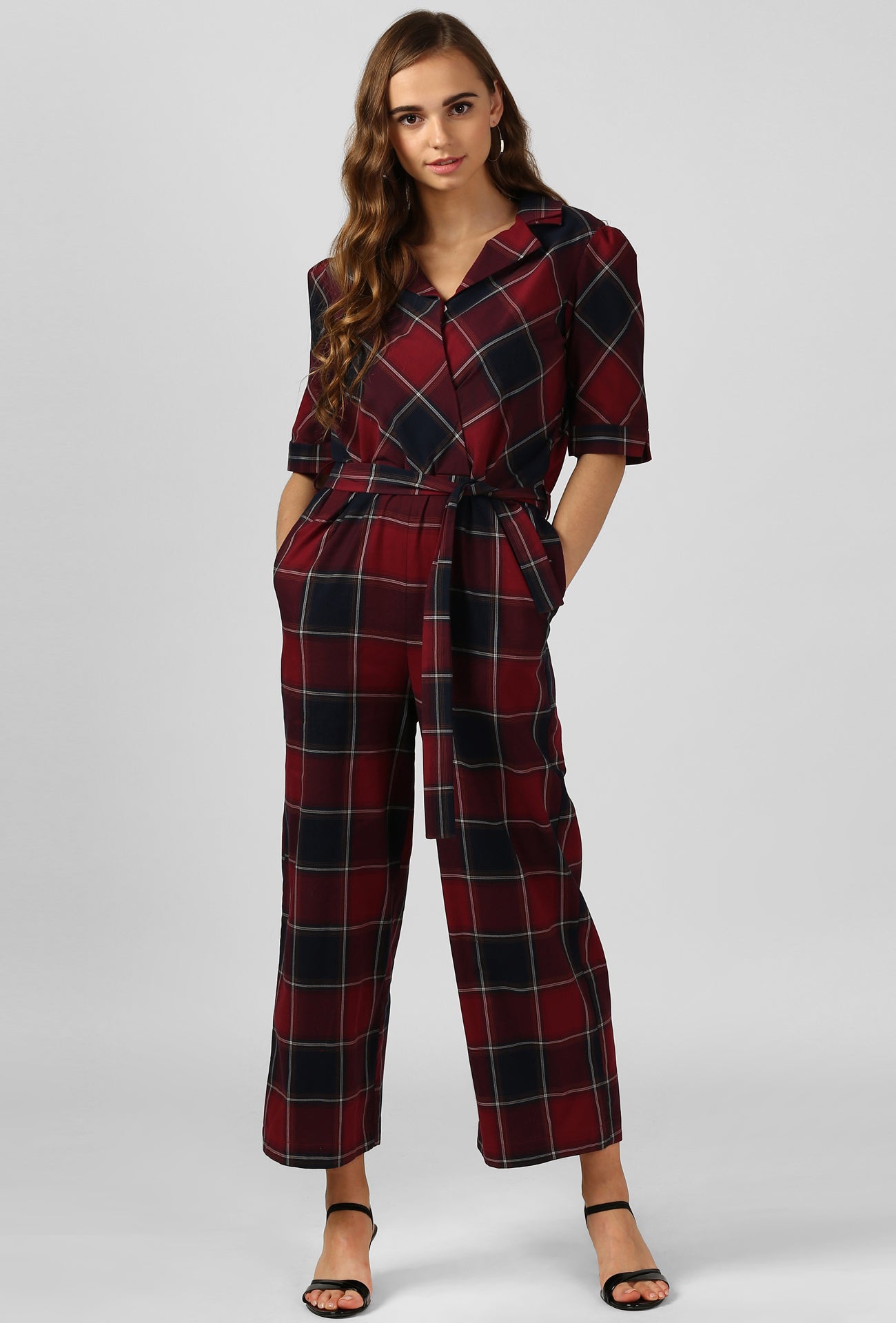 red tartan jumpsuit