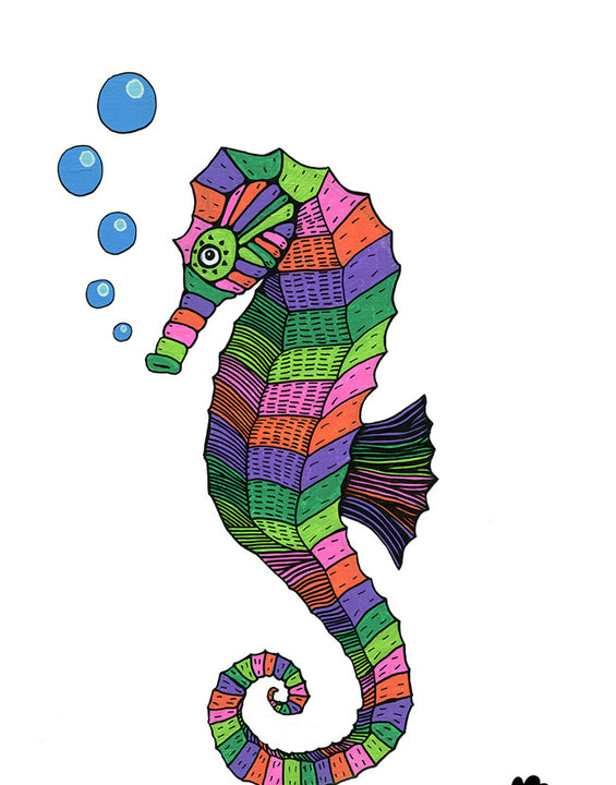 Sarah the Magical Seahorse - Paper Print – Mulga The Artist