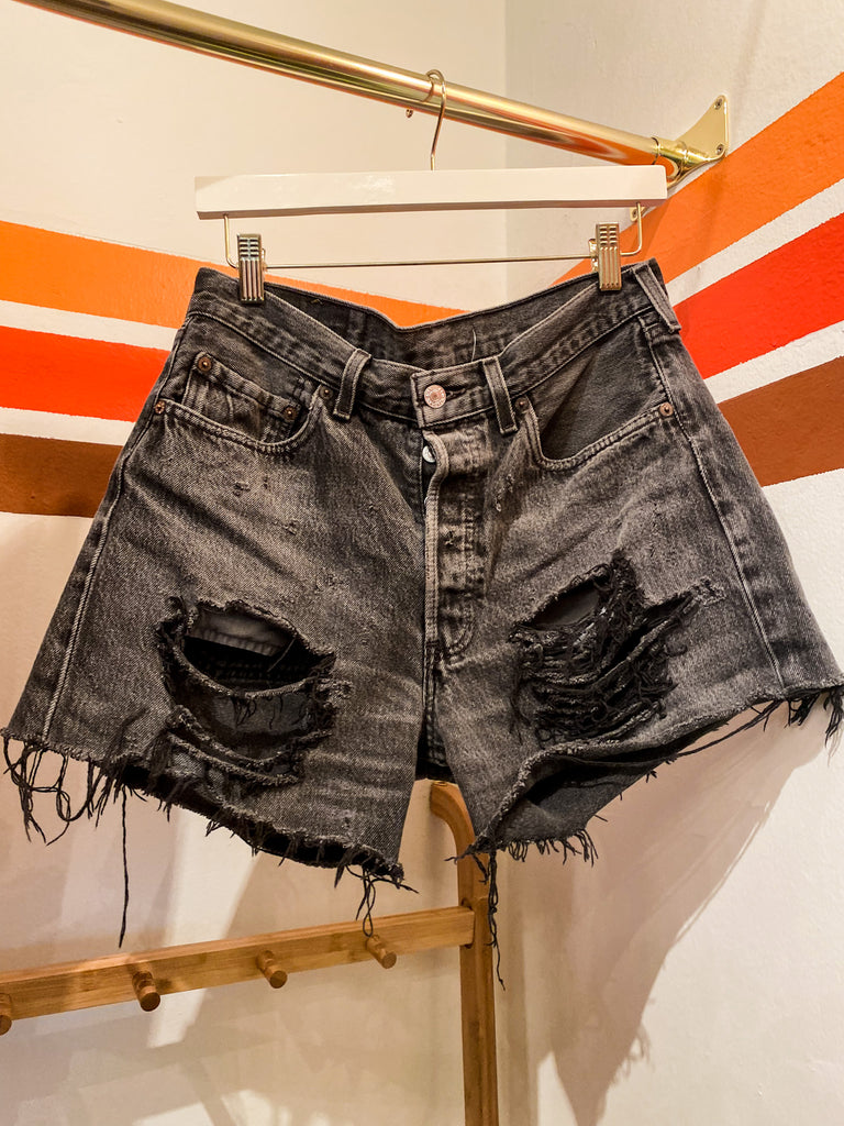 Levi's Distressed Black Denim Shorts – East and Up