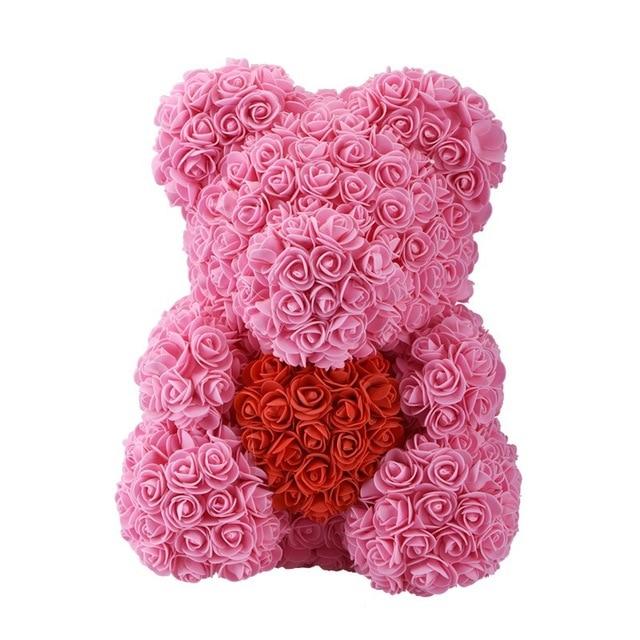 pink rose bear with heart