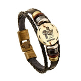 12 Zodiac Sign Vintage Bronze Handmade Fashion Charm Leather Twelve Constellation Cuff Bracelet - Bracelets - Proshot Bazaar