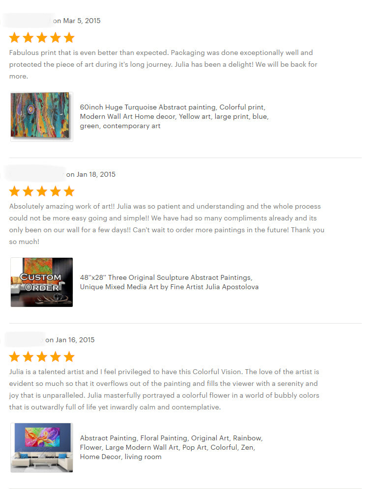 reviews, turquoise, rainbow art, happy clients, testimonials, abstract art, original painting, canvas print, julia apostolova, interior, decor, home, office, photo