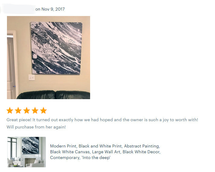 reviews, happy clients, black and white testimonials, abstract art, original painting, canvas print, julia apostolova, interior, decor, home, office, photo