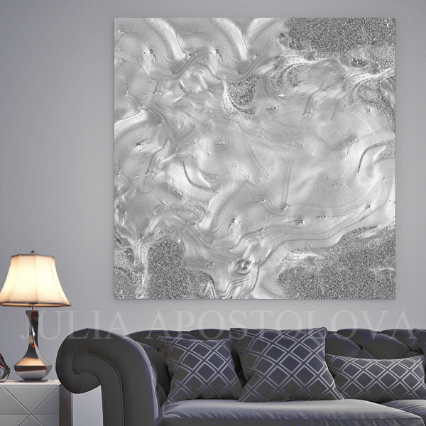 Minimalist Large Wall Art Gray Silver Abstract Print Painting Canvas ...