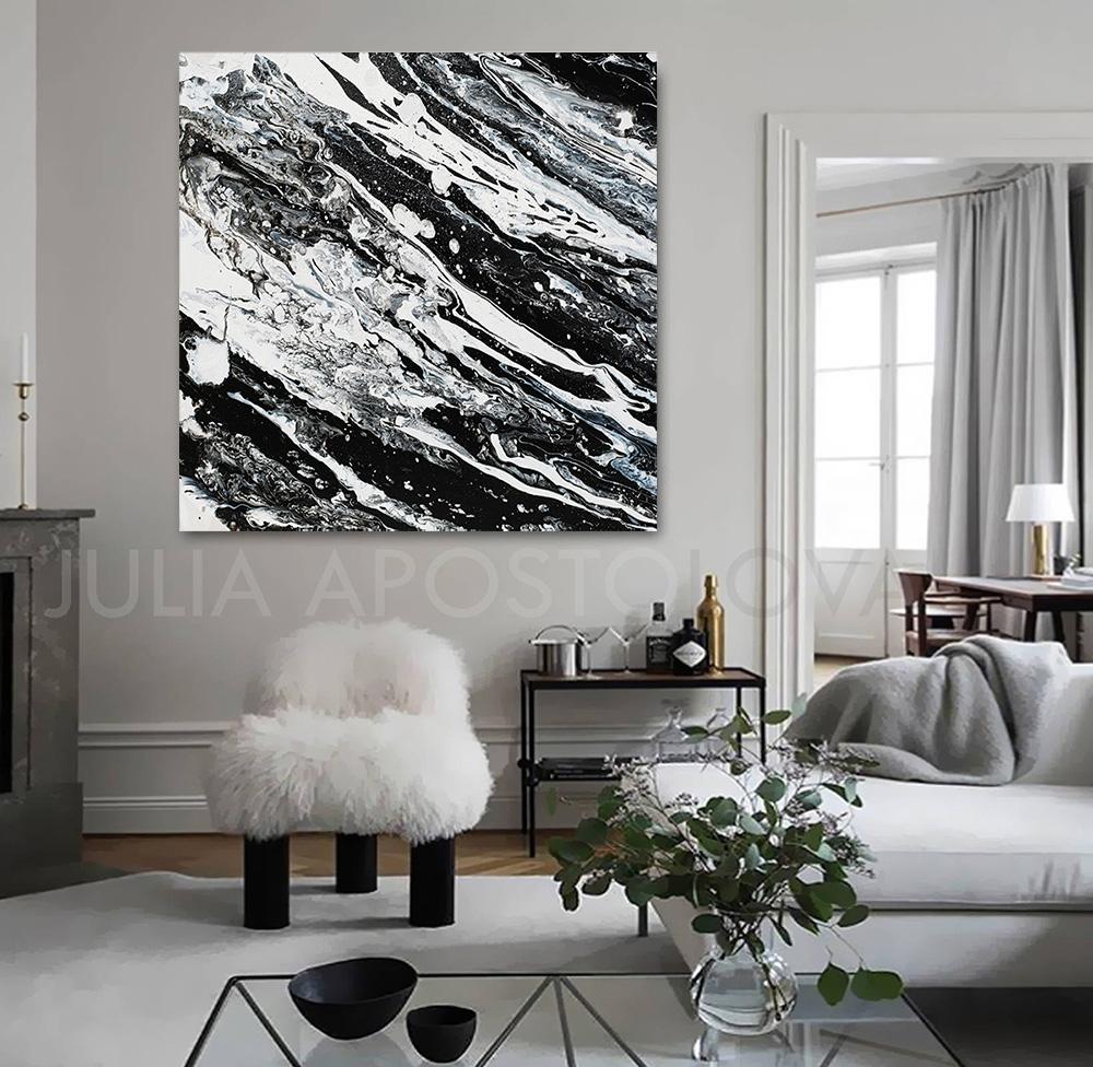 Modern Black And White Abstract Print Ready To Hang Large Wall Art Print On Canvas Julia Apostolova