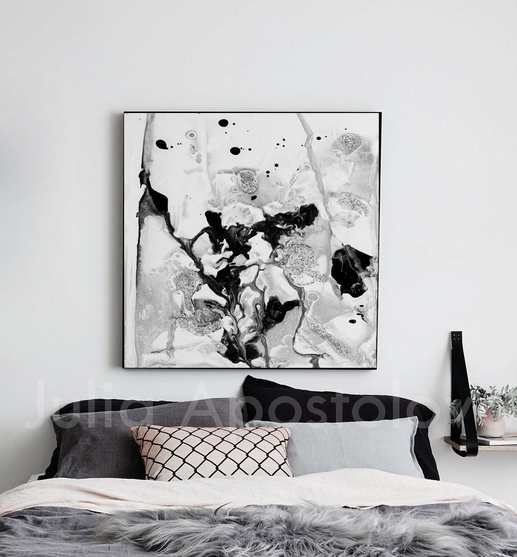 Black and White Abstract Wall Art, Minimalist Painting, Ready To Hang