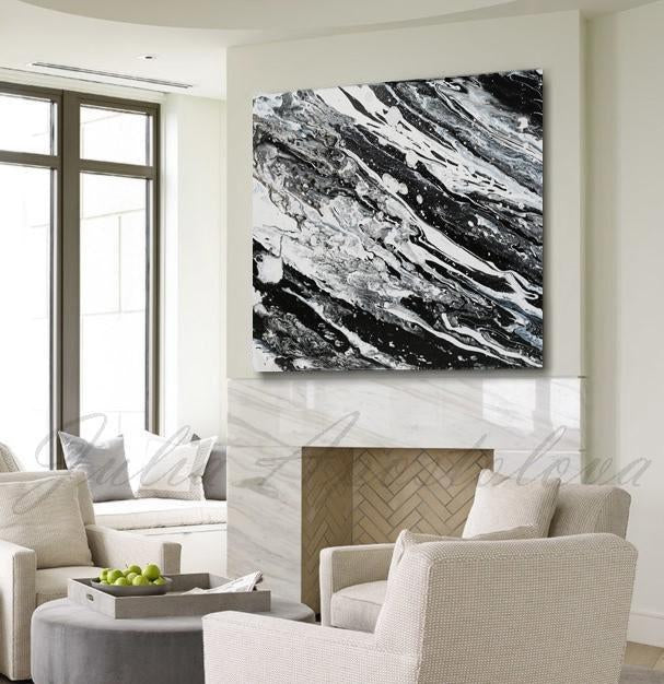 Modern Black and White Abstract Print, Ready To Hang, Large Wall Art ...