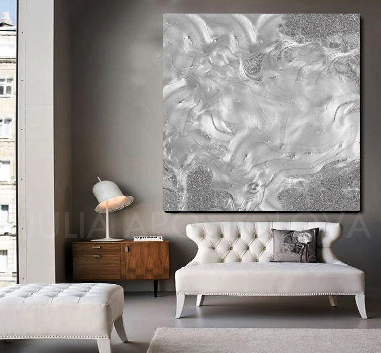 Minimalist Large Wall Art Gray Silver Abstract Print Painting Canvas ...