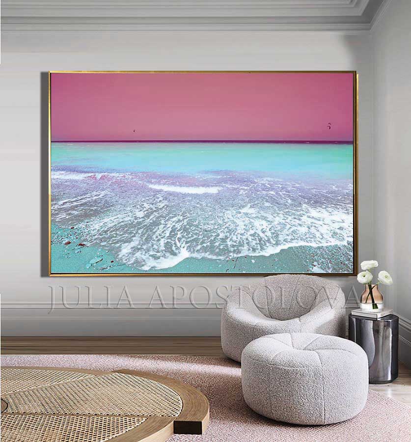 Turquoise Pink Wall Art Aerial Beach Canvas Print Huge Relaxing Art Julia Apostolova