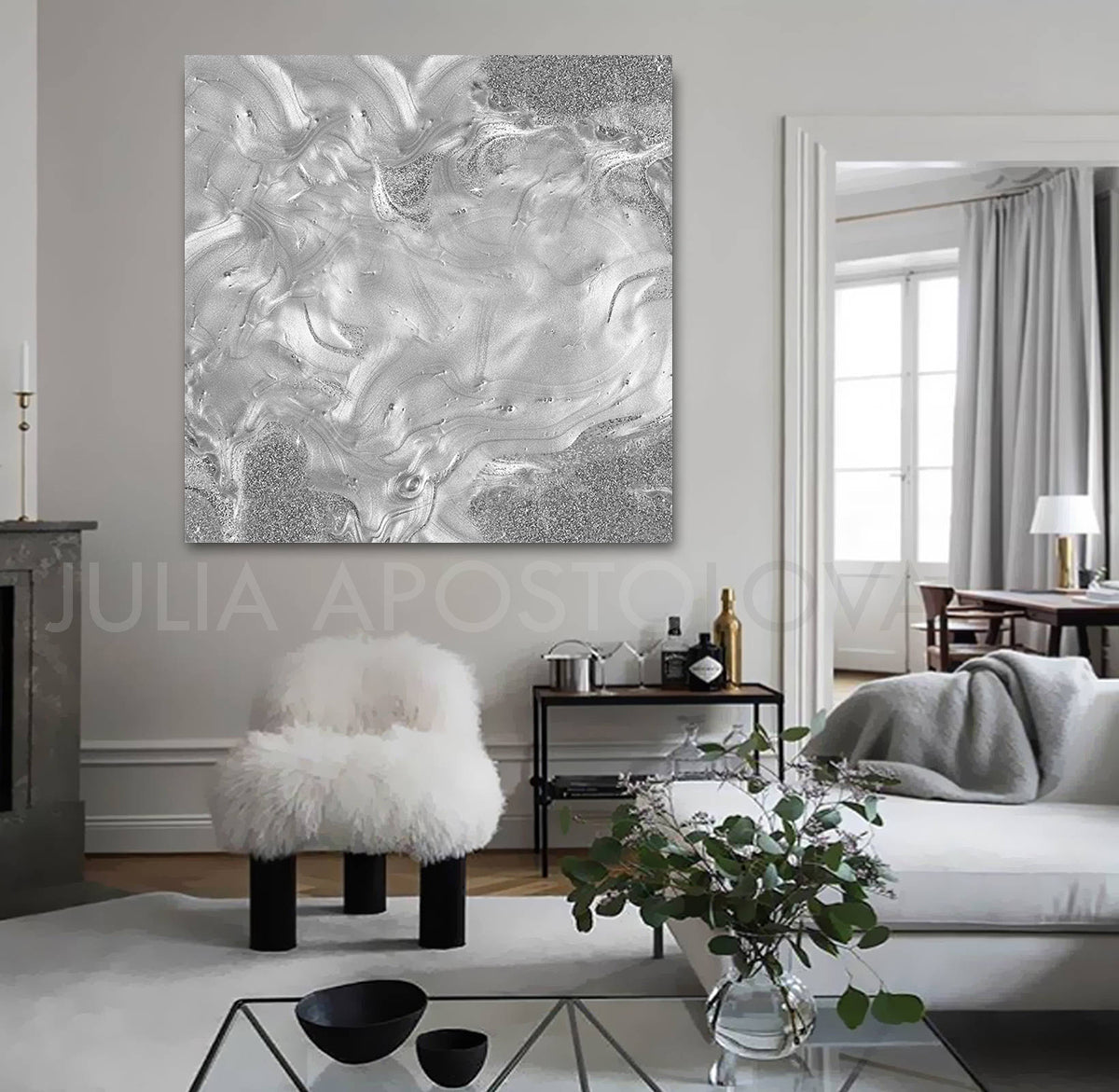Minimalist Large Wall Art Gray Silver Abstract Print Painting Canvas