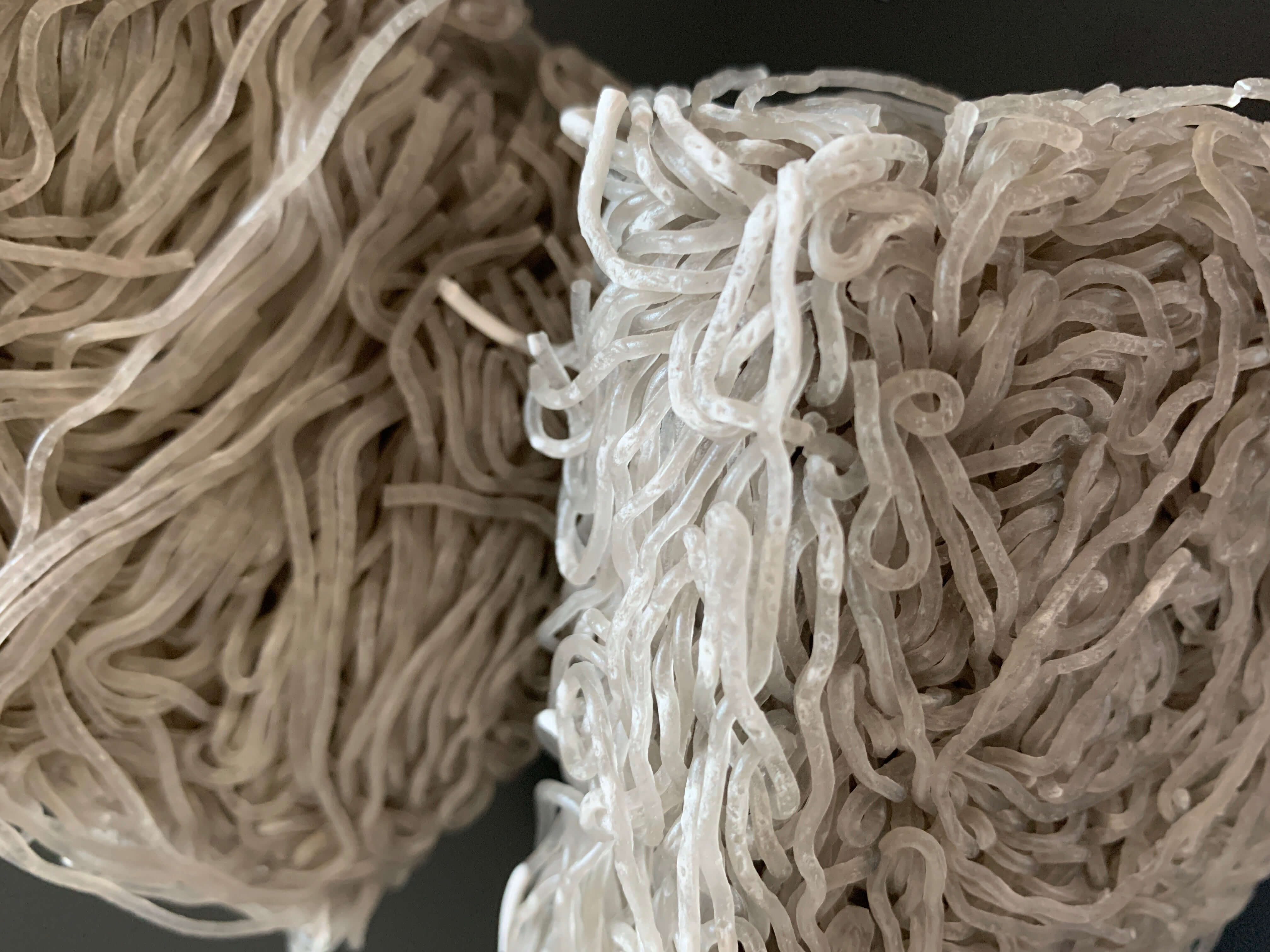 Example of noodles with harmless white discoloration