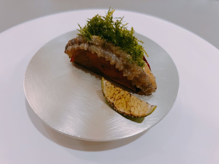 Abalone taco at Mosu Seoul, a Michelin-starred restaurant