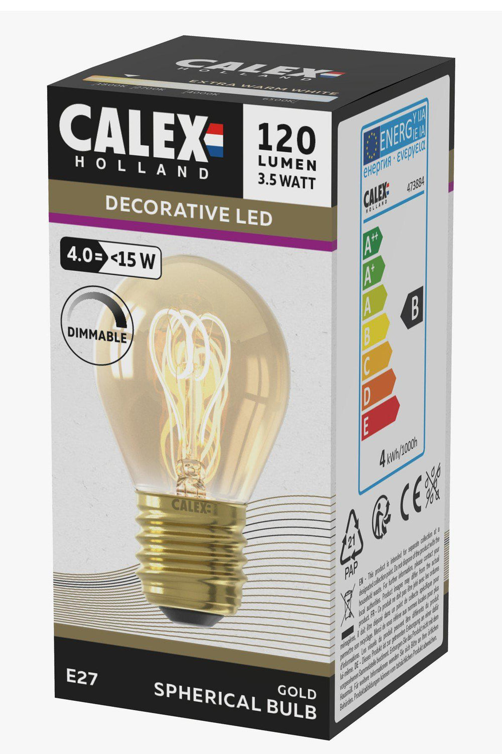 Calex 425783, LED Titanium Flex Filament Bulb, E27, G125