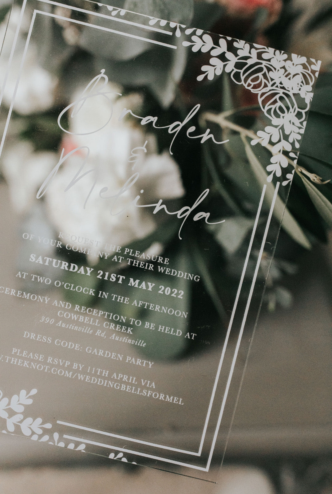 acrylic floral wedding invitation