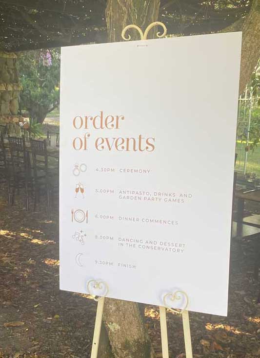 order of service timeline sign
