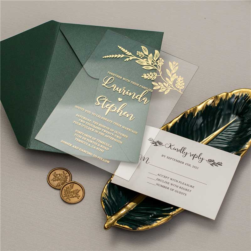 Luxury Gold Leaf Geometric Acrylic Wedding Invitations CAX067