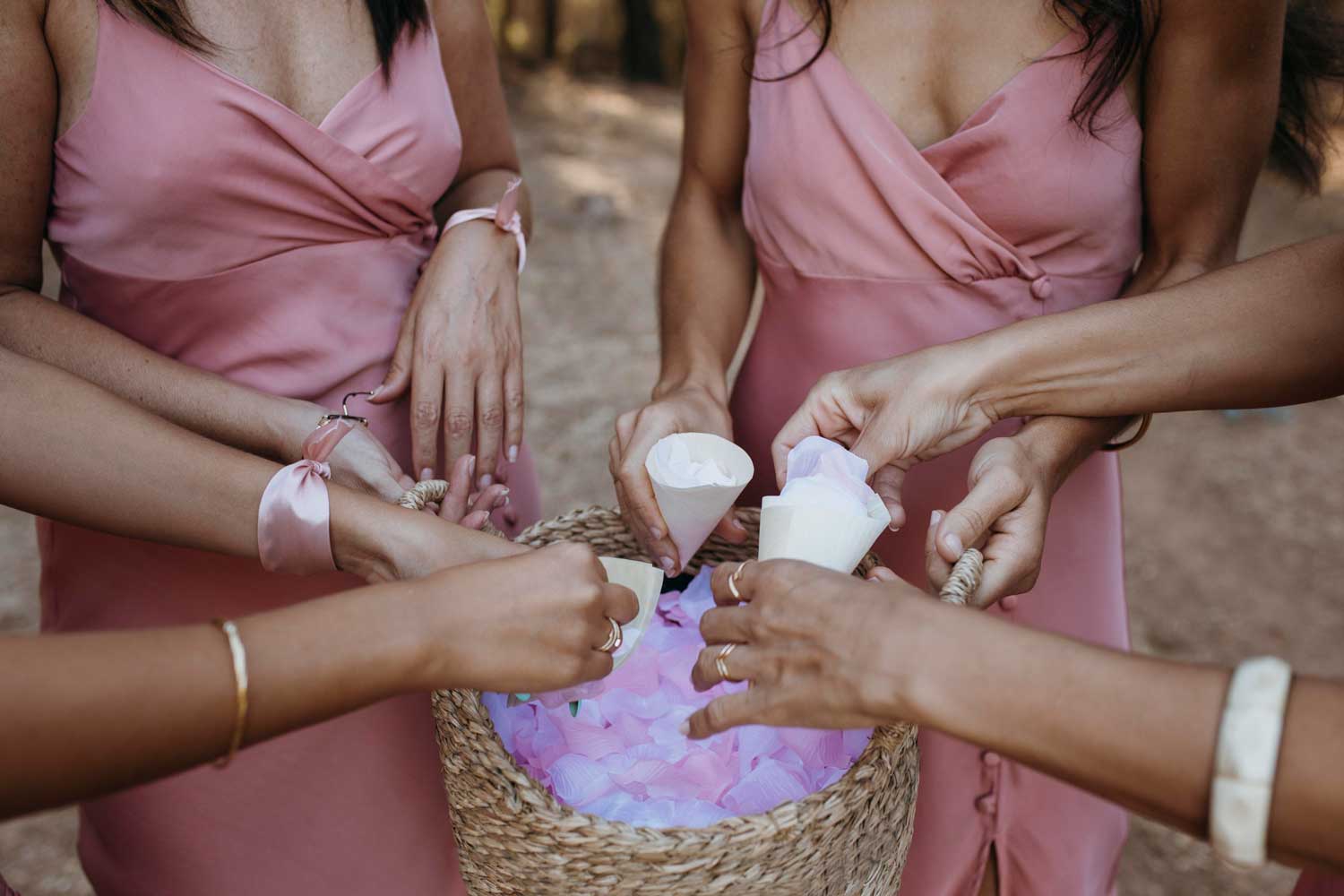 bridesmaids with confetti cones