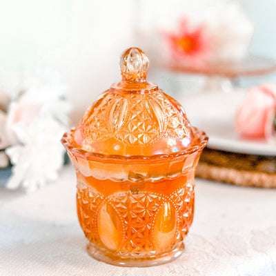 carnival glass candy dish with lid